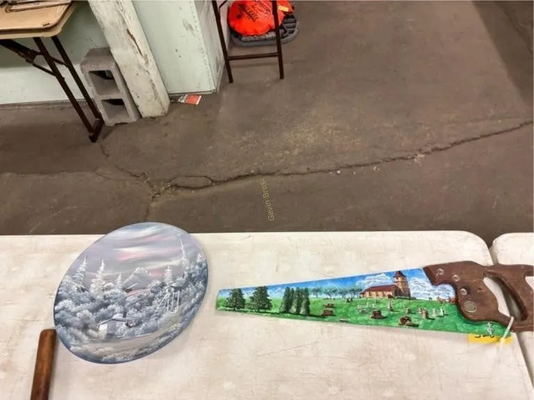 Painted Hand Saw & Plate