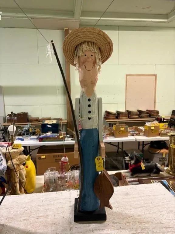Wood Fisherman Statue
