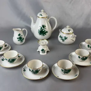 Herend Hungary Porcelain Coffee Set Green Floral Pattern 15 Pieces