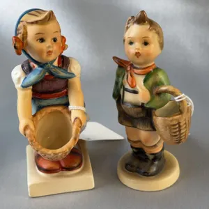 Goebel Hummel Figurines: Little Helper #73 TMK-3 and Village Boy #51/0 TMK-2 Germany