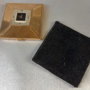 AGME Bimetal Travel Loose Powder Compact with Hinged Swiss Clock, Mirror, 3" Square