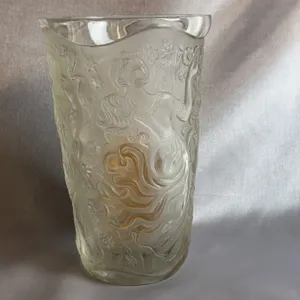 Art Nouveau Style Frosted Glass Vase with Female Figure Relief Decoration