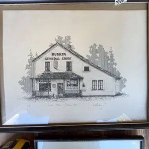 M.R. Pentz 'Ruskin Store, Ruskin BC' 1983 Signed Print, 18" x 14" Framed Art