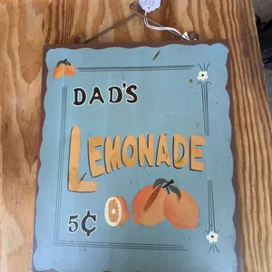 Dad's Lemonade 5¢ Decorative Metal Sign with Fruit and Hanging Wire
