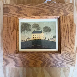 W. Kimble Signed Early American Scene Painting in Rustic Wooden Frame