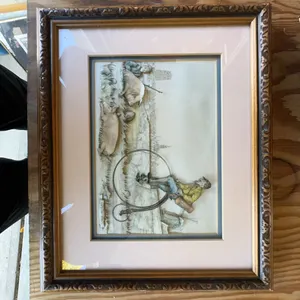 Anton Pieck Framed 3D Print Man on Penny-Farthing with Pigs Signed