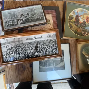 6 Framed Art and Historic Photos, Alberta, Toronto, Needlework, Windmill Scene