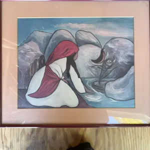 Framed 1982 Signed Painting by Gohar Mite T. Boudjellal, Woman With Elephant Scene