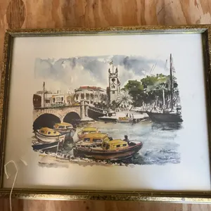 Barbados Harbour Watercolour by F.H. Wrigson, Framed, Approx. 43x33 cm