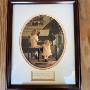 Framed Print of Two Girls at Piano with Psalm 37:4 NIV Inspirational Verse