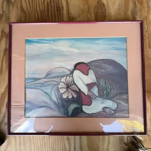 Framed 1987 Print by Leland Bell Seated Figure with Flower and Rock Landscape