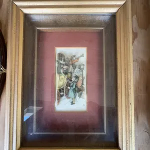 Framed 3D Relief Art Coach Scene Signed AP, 3x6.5" Image, 10x12" Frame
