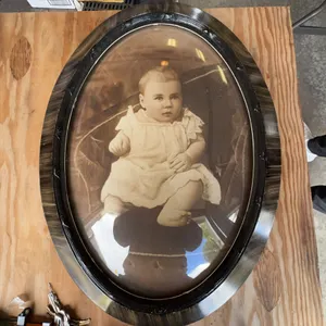 Antique Baby Photograph in Convex Glass Oval Frame, 19th Century Portrait 23" Tall