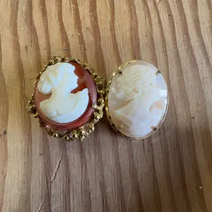 Vintage Cameo Brooches with Gold-Tone Frames and Classical Female Portraits