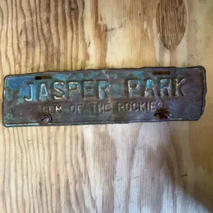 Vintage Jasper Park License Plate Topper Plaque, Gem Of The Rockies