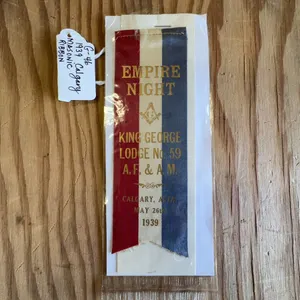 1939 Calgary King George Lodge No.59 Masonic Empire Night Ribbon May 26th