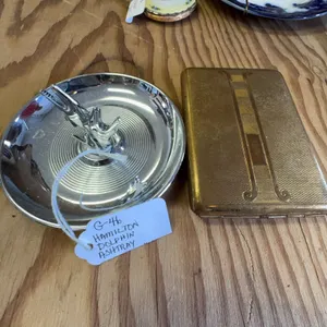 Hamilton Dolphin Ashtray and Vintage Brass Cigarette Case Set