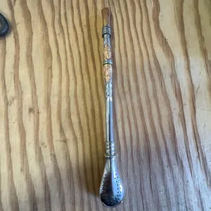 18K Mate Bombilla Straw by Pulata Argentina, Mixed Metal with Floral Detailing