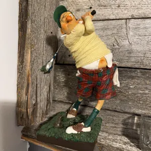 Golf Swing Humorous Figurine With Green Cap, Plaid Shorts, Sculpted Resin