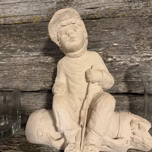 Vintage Bisque Figurine Boy Sitting With Stick BE0073 Marked 'DADDY'