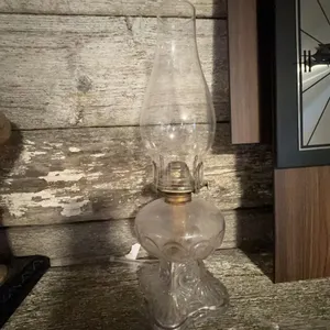 Antique Rayo Queen Clear Glass Oil Lamp with Burner and Chimney