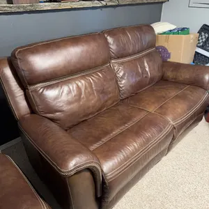 Brown Leather Power Reclining Sofa with Double-Stitched Seams