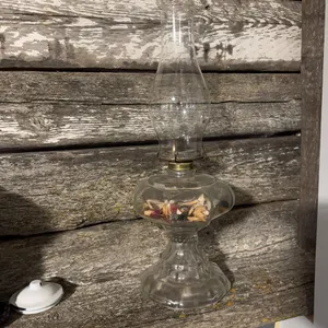 Clear Glass Oil Lamp with Decorative Fill and Chimney Globe