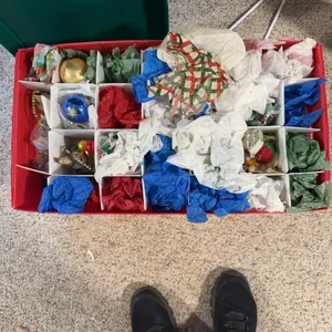 Vintage Christmas Ornaments in Partitioned Storage Box
