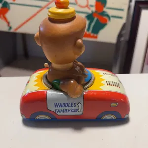 Waddles Family Car Tin Wind-Up Toy Featuring Baby Figure