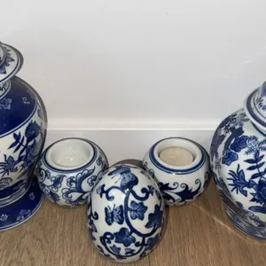 Blue and White Porcelain Ginger Jars and Decorative Egg
