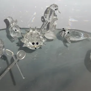 Crystal Figurines Lot Including Squirrel, Seal, Seahorse, Hedgehog and Dishes