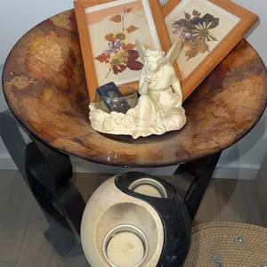 Decorative Bowl, Framed Pressed Flowers, Resin Angel Figure, Yin Yang Candle Holder