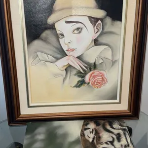 Framed Girl with Rose Oil Painting and Tiger Mother and Cub Canvas Print