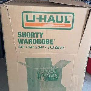 U-Haul Shorty Wardrobe Box with Hanging Clothes, Hangers and Tote Bag