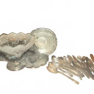Silver Plate Serving Dishes with Glass Bowl and Assorted Flatware Rogers and Sincerity