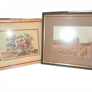 Framed Artwork: Barn Scene Photograph and Floral Still Life Print