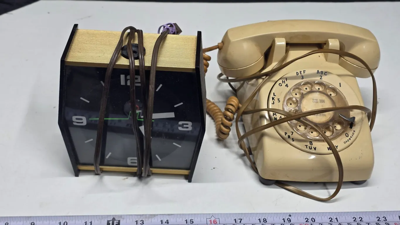 Vintage Electric Clock & Rotary Phone