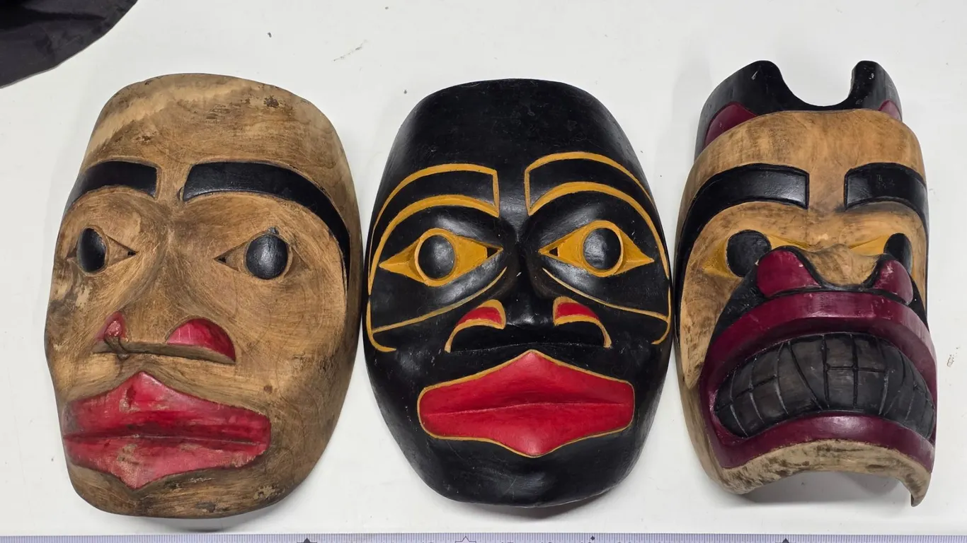 (3) Hand Crafted Wooden Masks