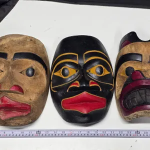 (3) Hand Crafted Wooden Masks
