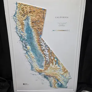 Topographical Framed Map of California, 1:1,500,000 Scale