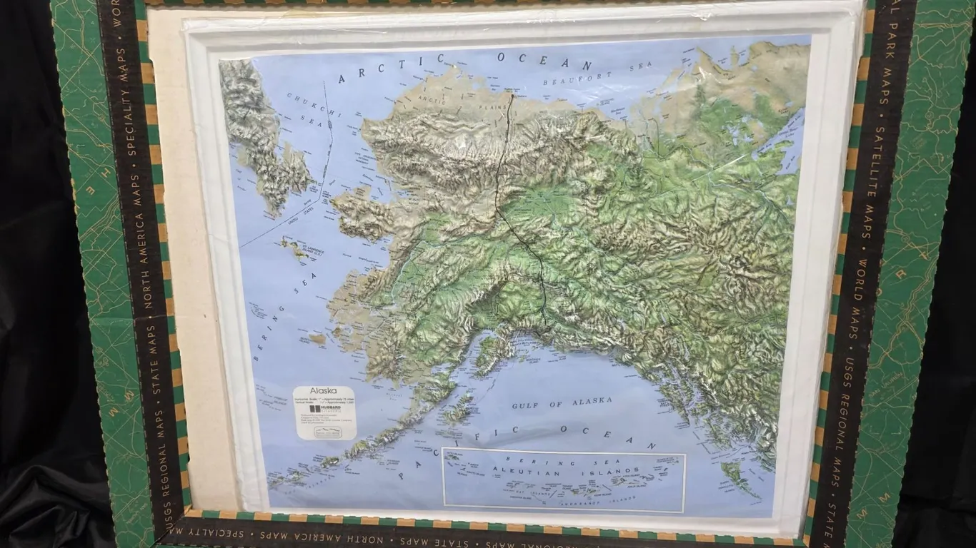 Topographical Framed Map of Alaska