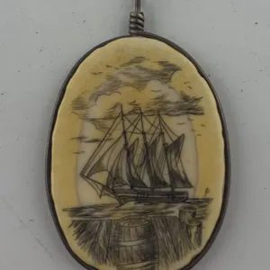Bone Scrimshaw Sailing Ship Pendant