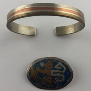 Metales Casados Cuff Bracelet & Sterling Silver Brooch Lot