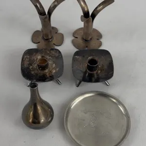 Brass Scandinavian Candle Holders & Dish Lot