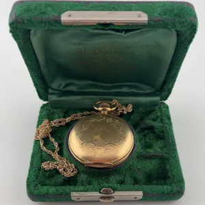 14K Gold Pocket Watch w/ Chain & Case