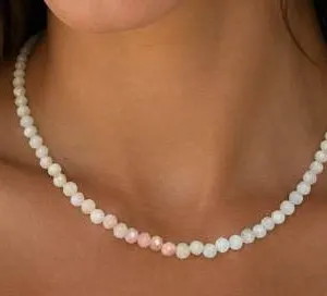 $150, silver.genuine pink opal beed 16" (12ct)necklace, retail value $150