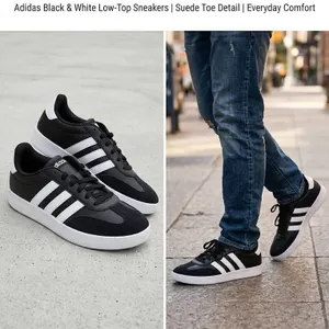 Adidas Black White Sneakers US 12.5 Leather Suede