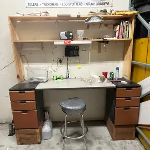 Desk Top, (2) Cabinets, and Shelf with Contents