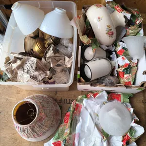Huge Lot of Vintage Lighting Parts, Glass Shades, Lamp Bases & Misc