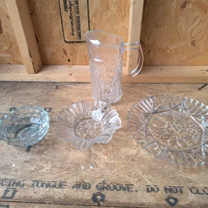 MCM Glassware Pressed And Patterned Clear Glass Dishes And Pitcher
